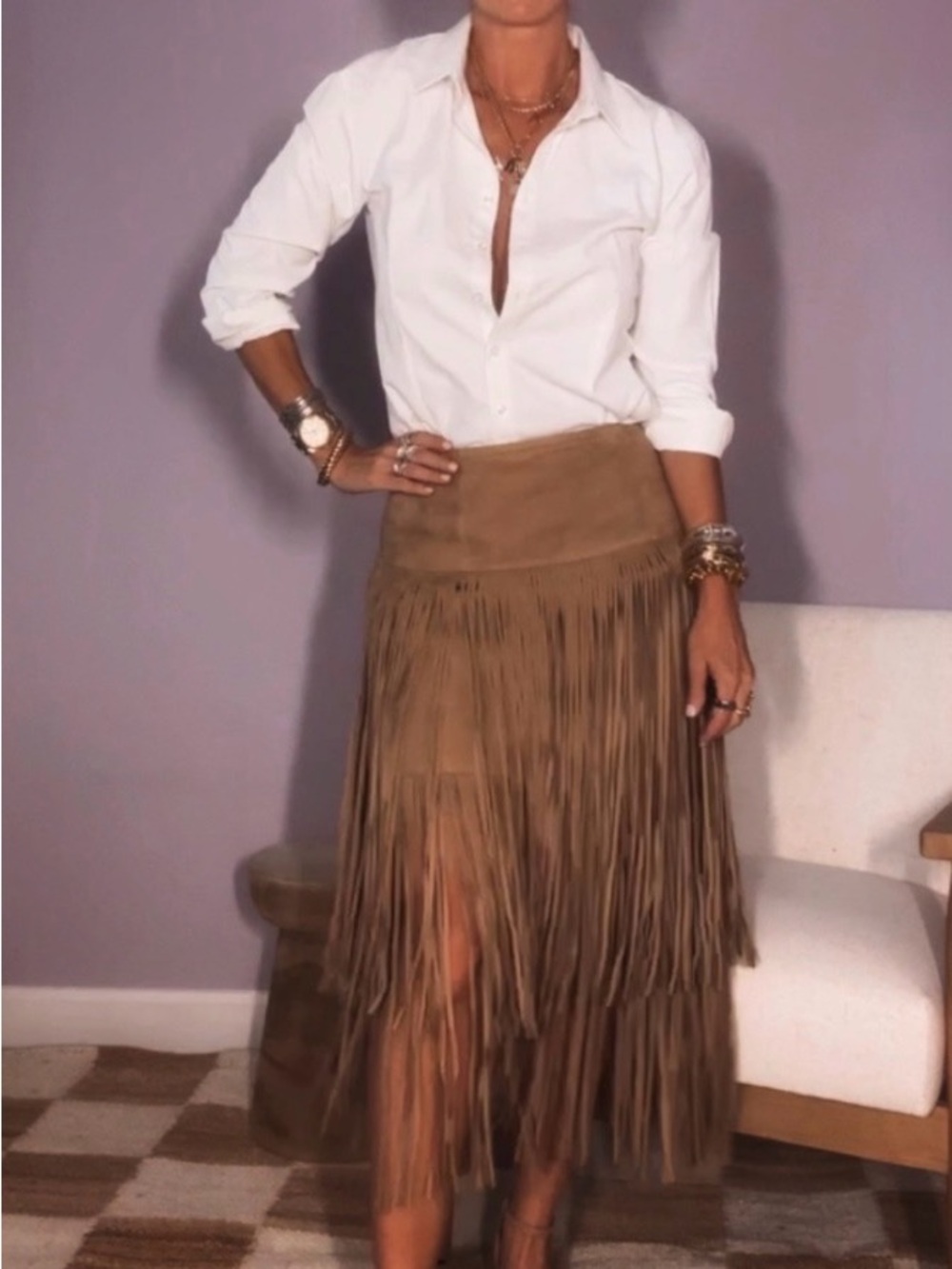 $900 Stunning! NWT Banana Republic leather Fringe Suede Midi Skirt tan brown 10